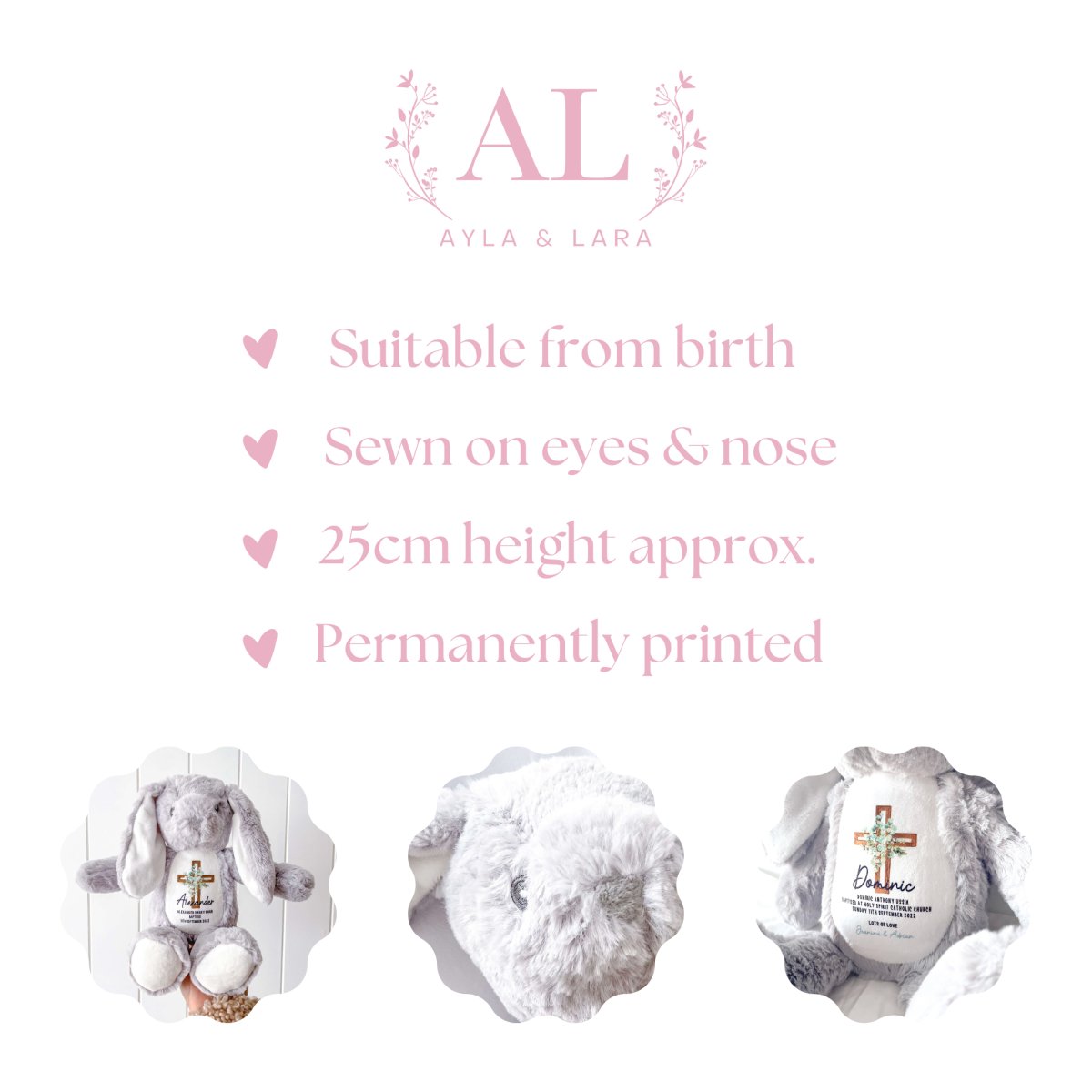 Personalised Grey Bunny - Floral Initial - Ayla & Lara