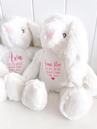 Personalised White Bunny with Birth Details - Ayla & Lara