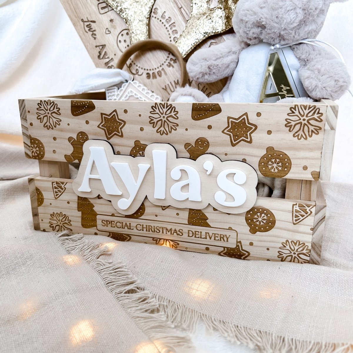 Wooden Christmas Crate - Ayla & Lara